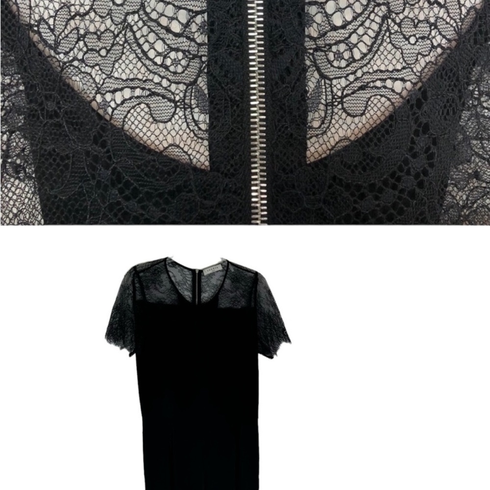 Sandro Purete Lace Detail Tapered Ankle Leg Jumpsuit Black Size 8 - Picture 5 of 10